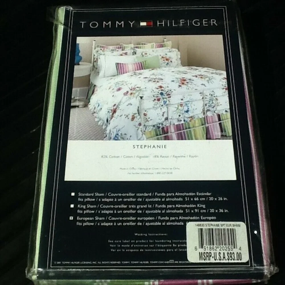 one brand new Tommy Hilfiger Stephanie Pink & Green Striped EURO Pillow Sham